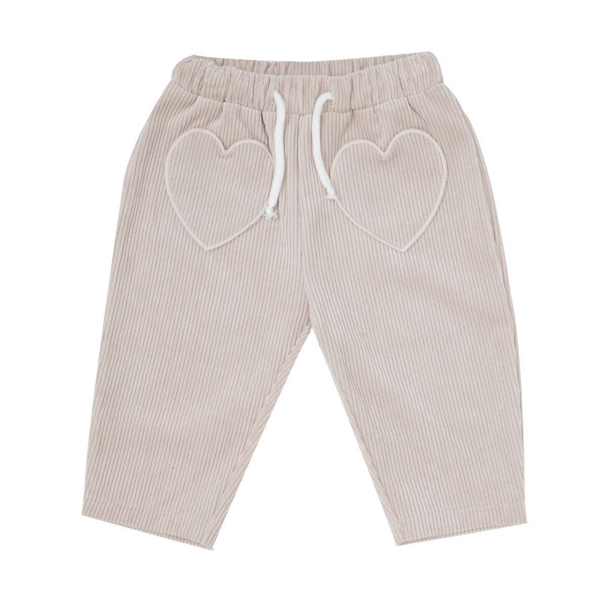Pantalone corto velluto a costine bimba beige cuori