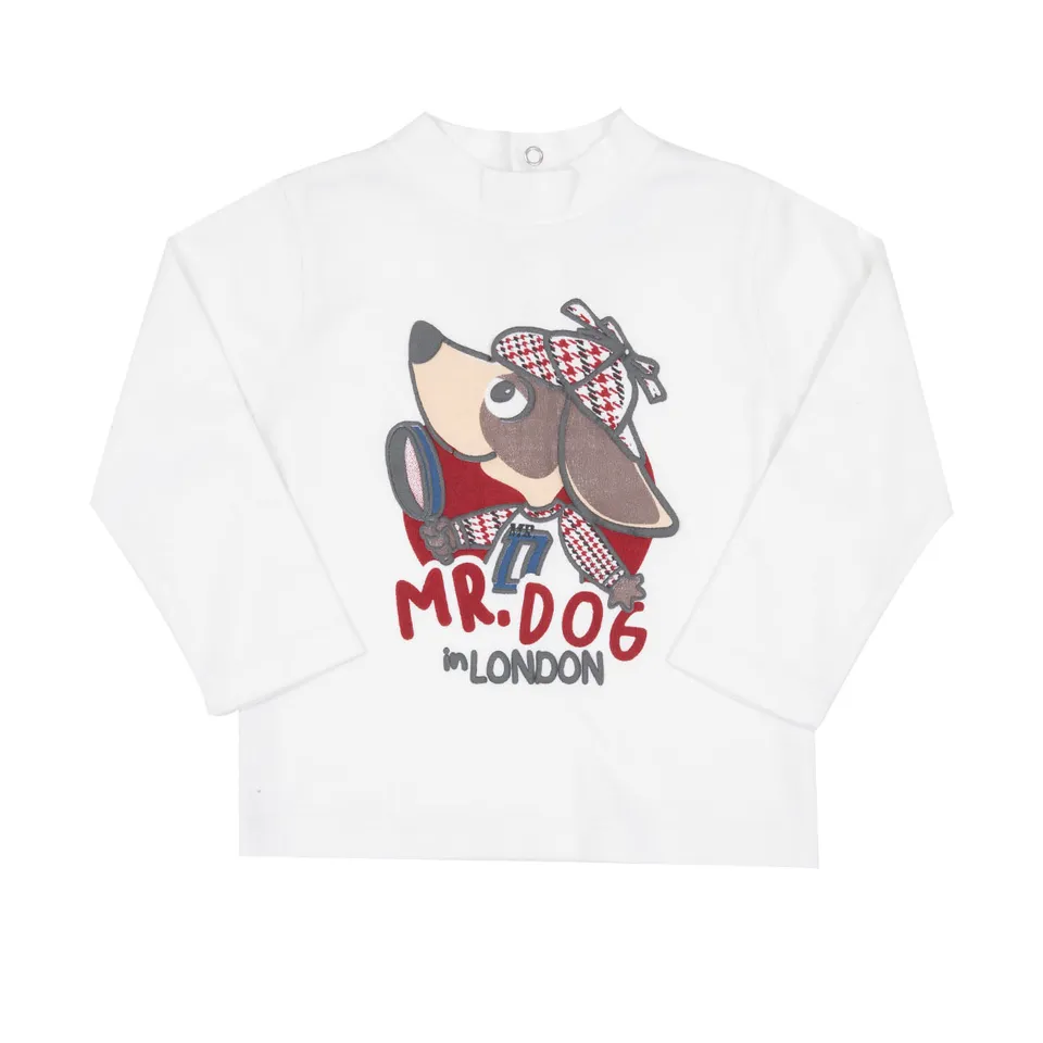 Baby maglia maniche lunghe bimbo panna stampata girocollo