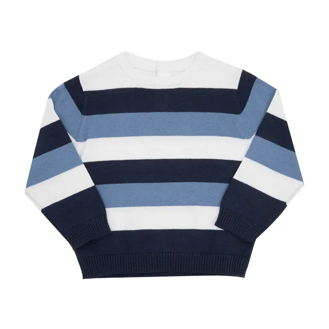 Maglia cotone bimbo blu rigata girocollo bottoni