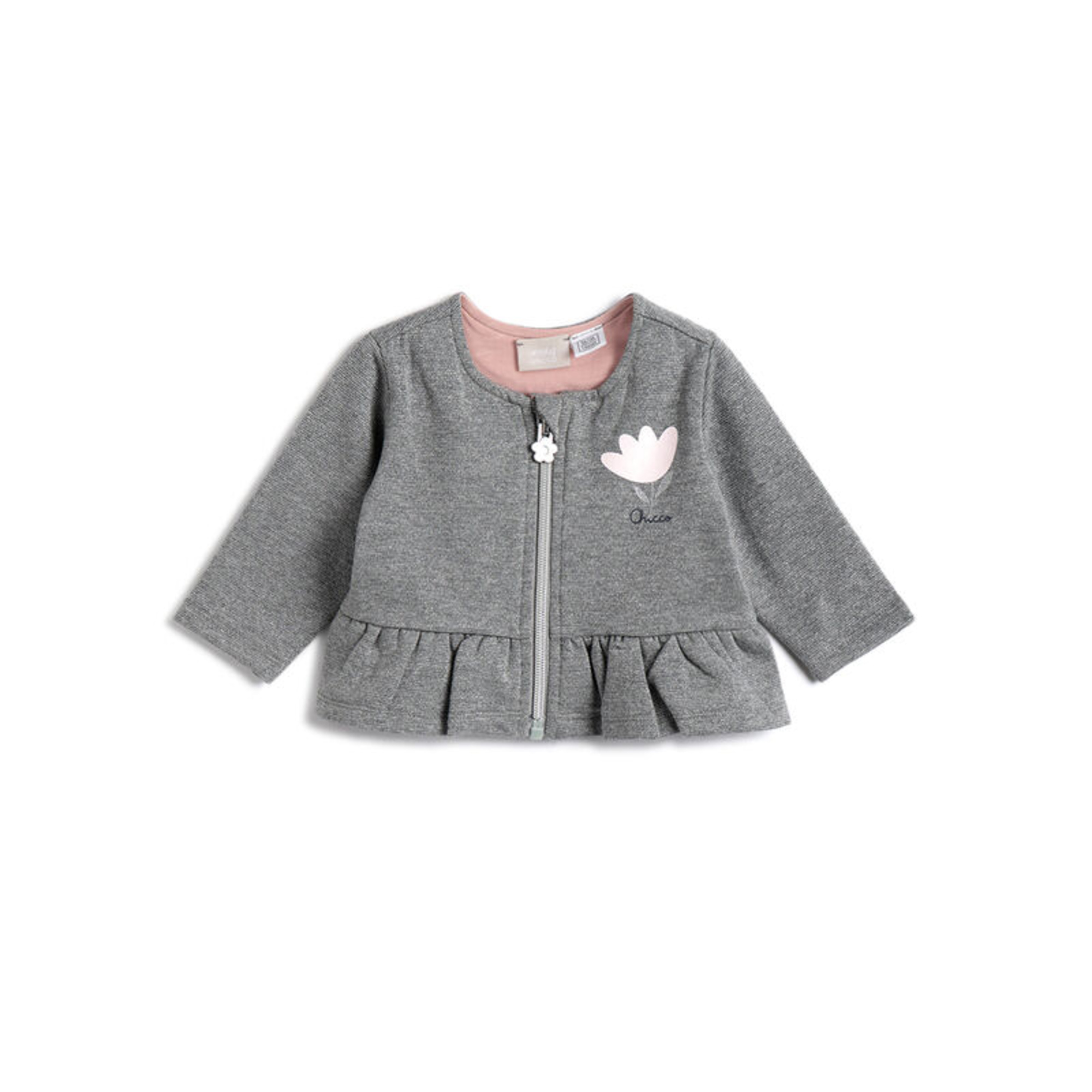 Chicco felpa zip grigia lurex stampa floreale bambina