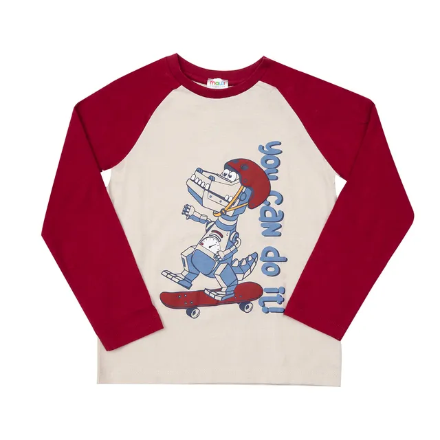 Mawi T-Shirt Raglan Cotone Beige Bordeaux