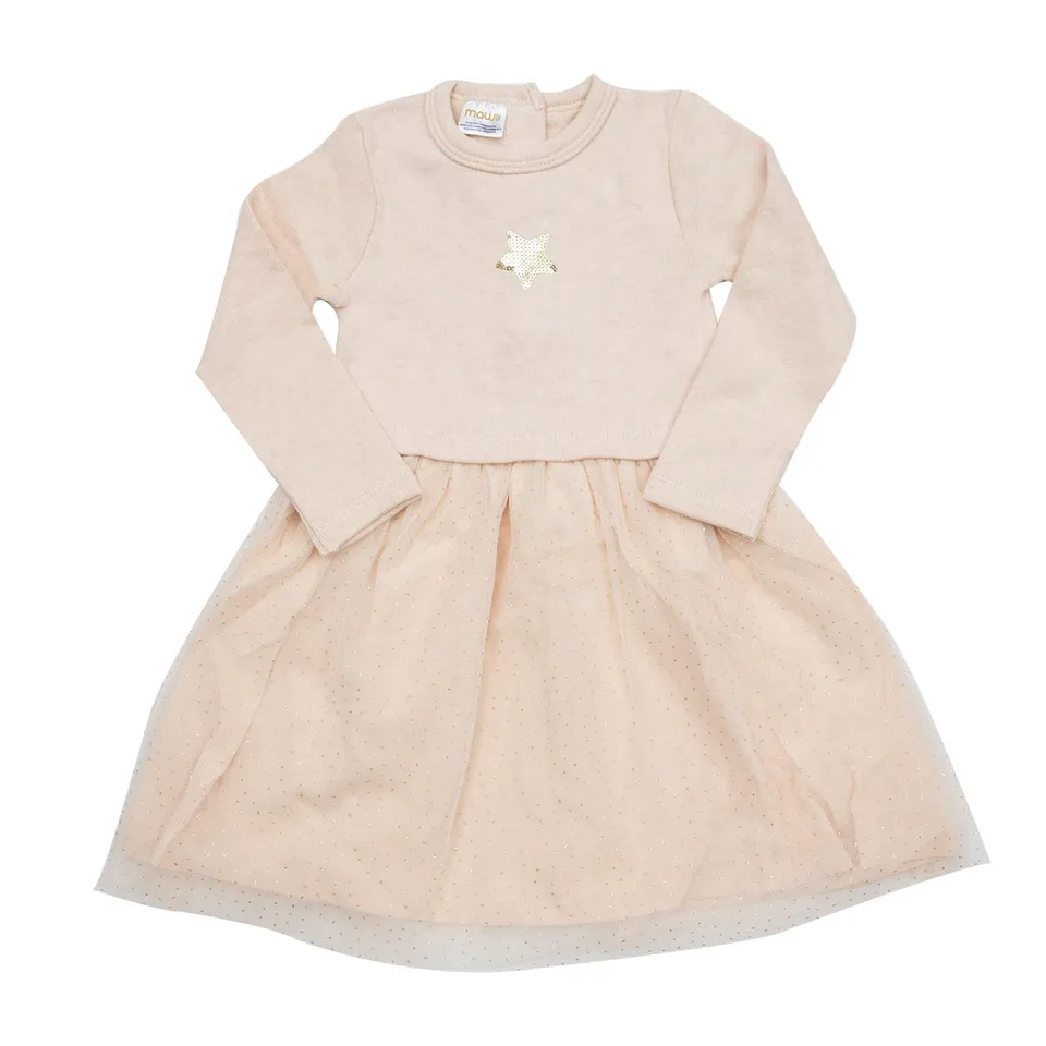 Mawi abito bambina tricot e tulle paillettes manica lunga