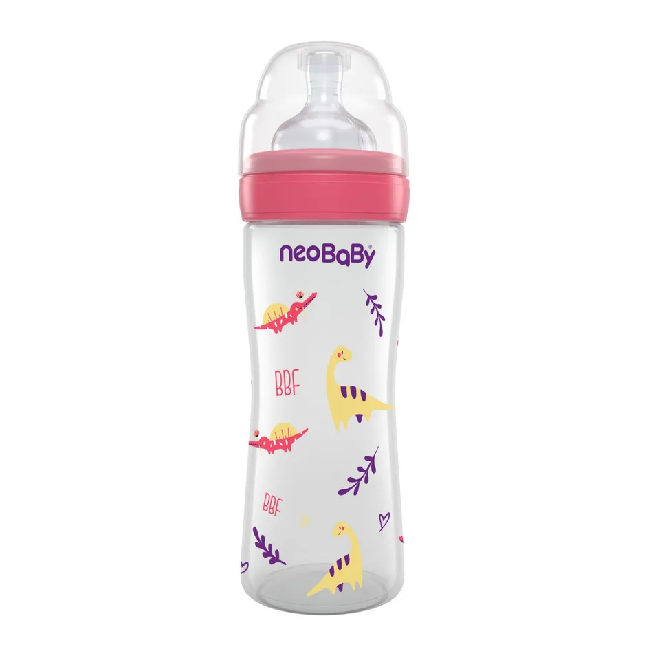 Neobaby biberon collo largo 250 ml rosa flusso regolabile