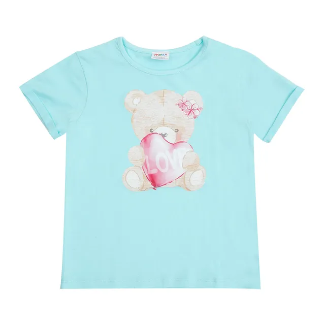T-shirt jersey bimba azzurra stampa orsetto manica corta