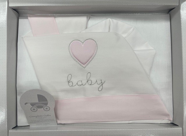 Set culla 3pz con ricamo baby e cuore