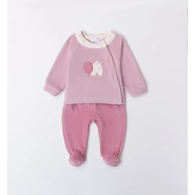 iDO Tutina Due Pezzi tutina neonata ciniglia rosa orchidea 0-12m