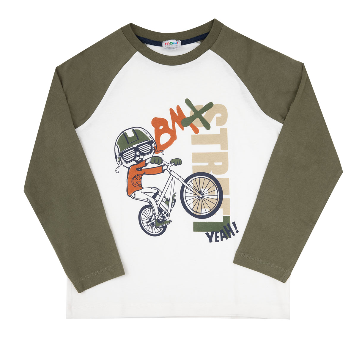 T-shirt bimbo manica lunga raglan bianco verde BMX street