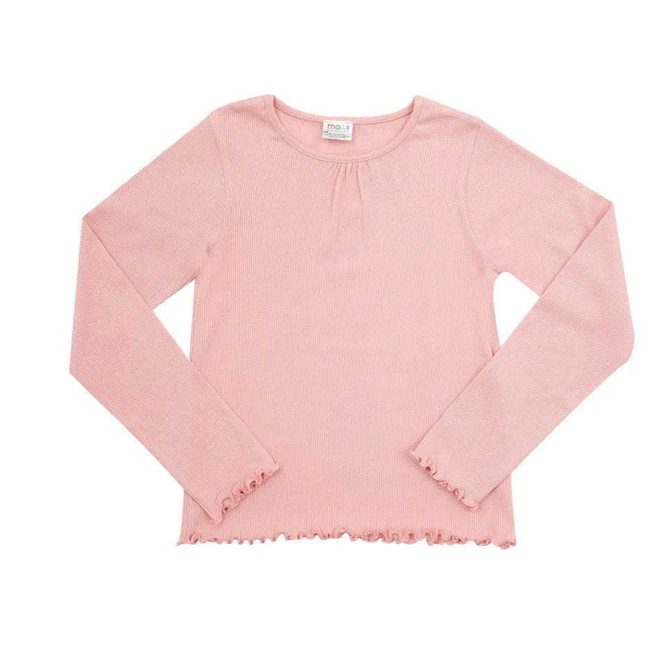 T-shirt bimba manica lunga rosa costina jersey girocollo