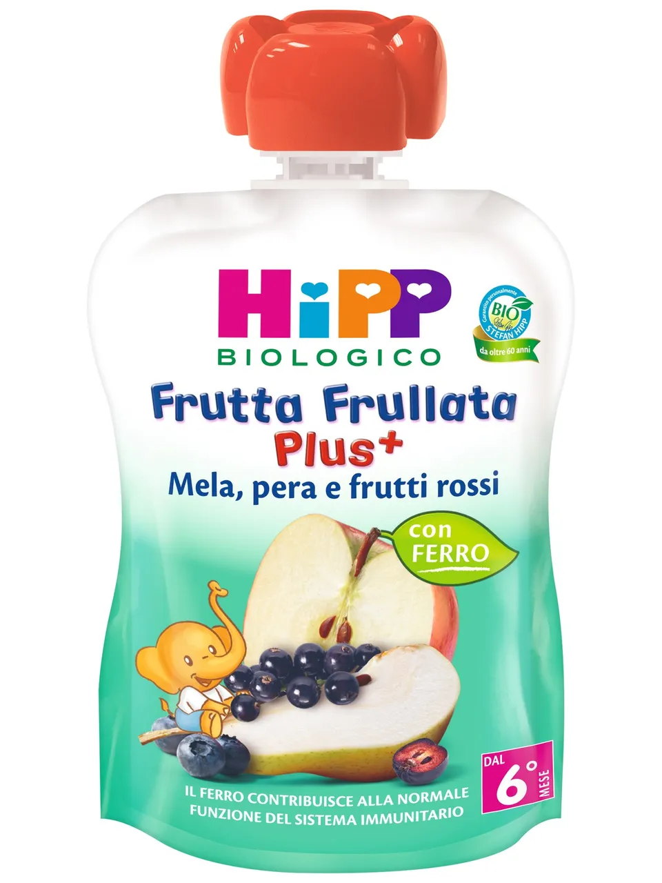 HiPP Frutta Frullata Plus pouch mela pera frutti rossi 90g bio
