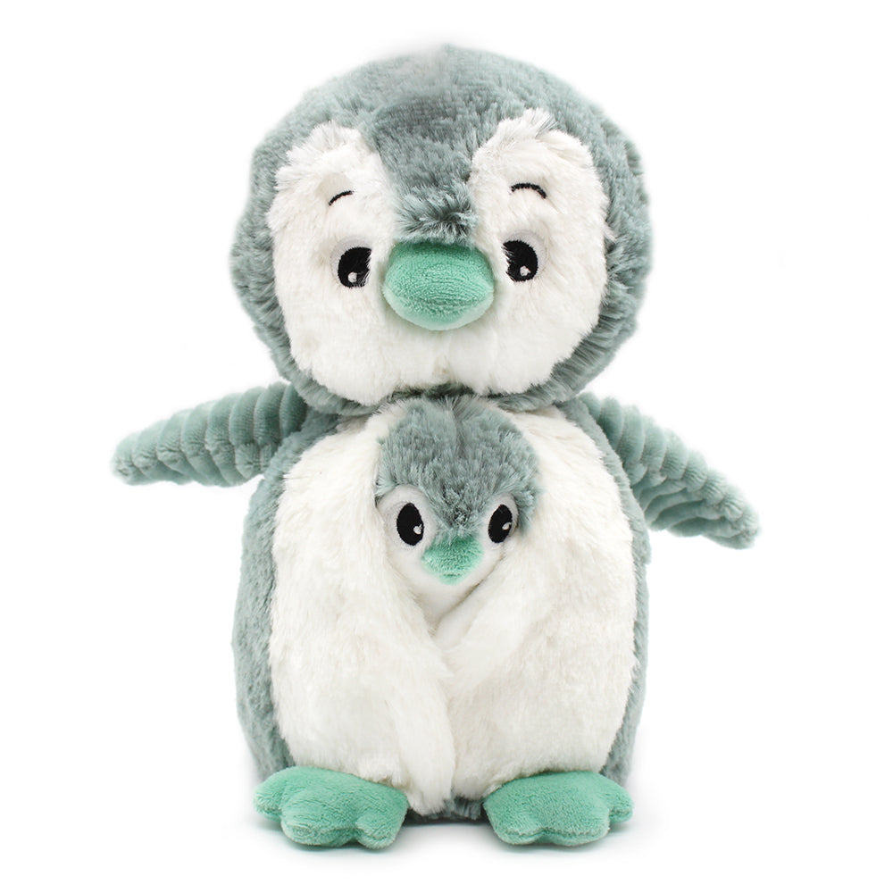 Les Deglingos Ptipotos Iglou Peluche Pinguino Mamma e Bebè Verde Menta