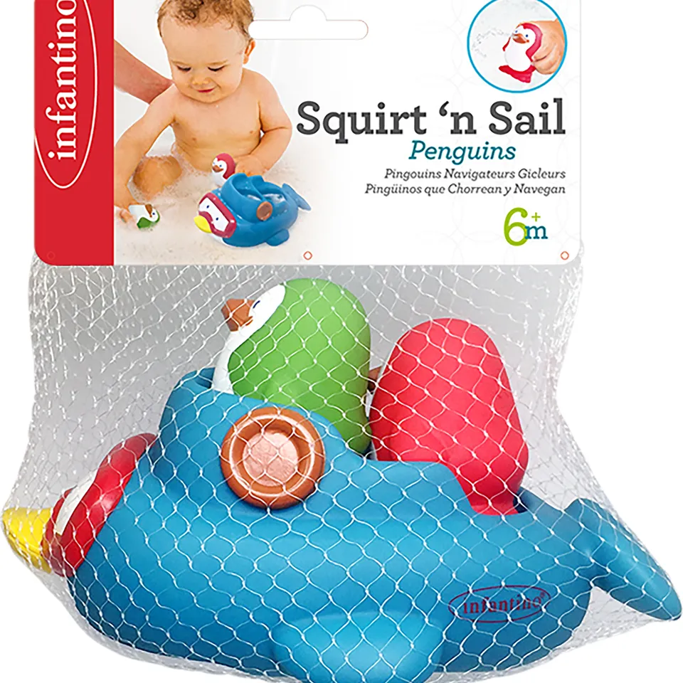 Infantino Pinguini morbidi giochi bagnetto galleggianti spruzzo