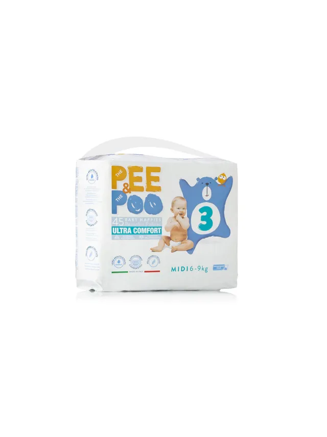 Pee & Poo Midi Taglia 3 pannolini 45 pz ipoallergenici