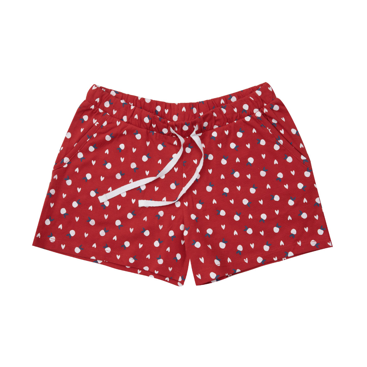 Pantaloncino jersey bimba rosso cuoricini con tasche