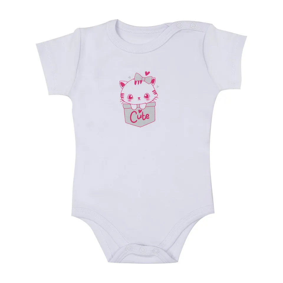 Mawi Body Cotone Manica Corta Bimba Stampa Girl Bianco