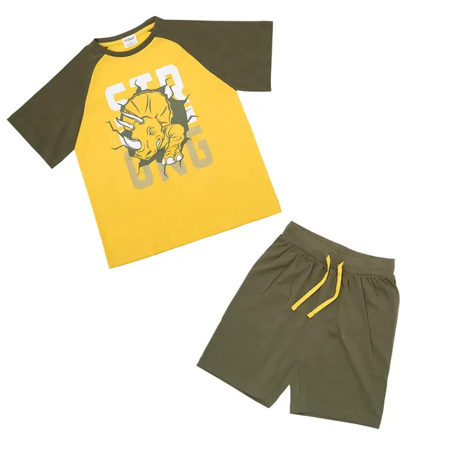 Set Bimbo 2 Pezzi T-shirt + Pantaloncino Dino Verde Giallo