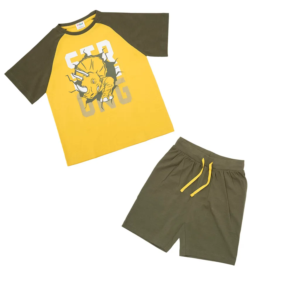 Set Bimbo 2 Pezzi T-shirt + Pantaloncino Dino Verde Giallo