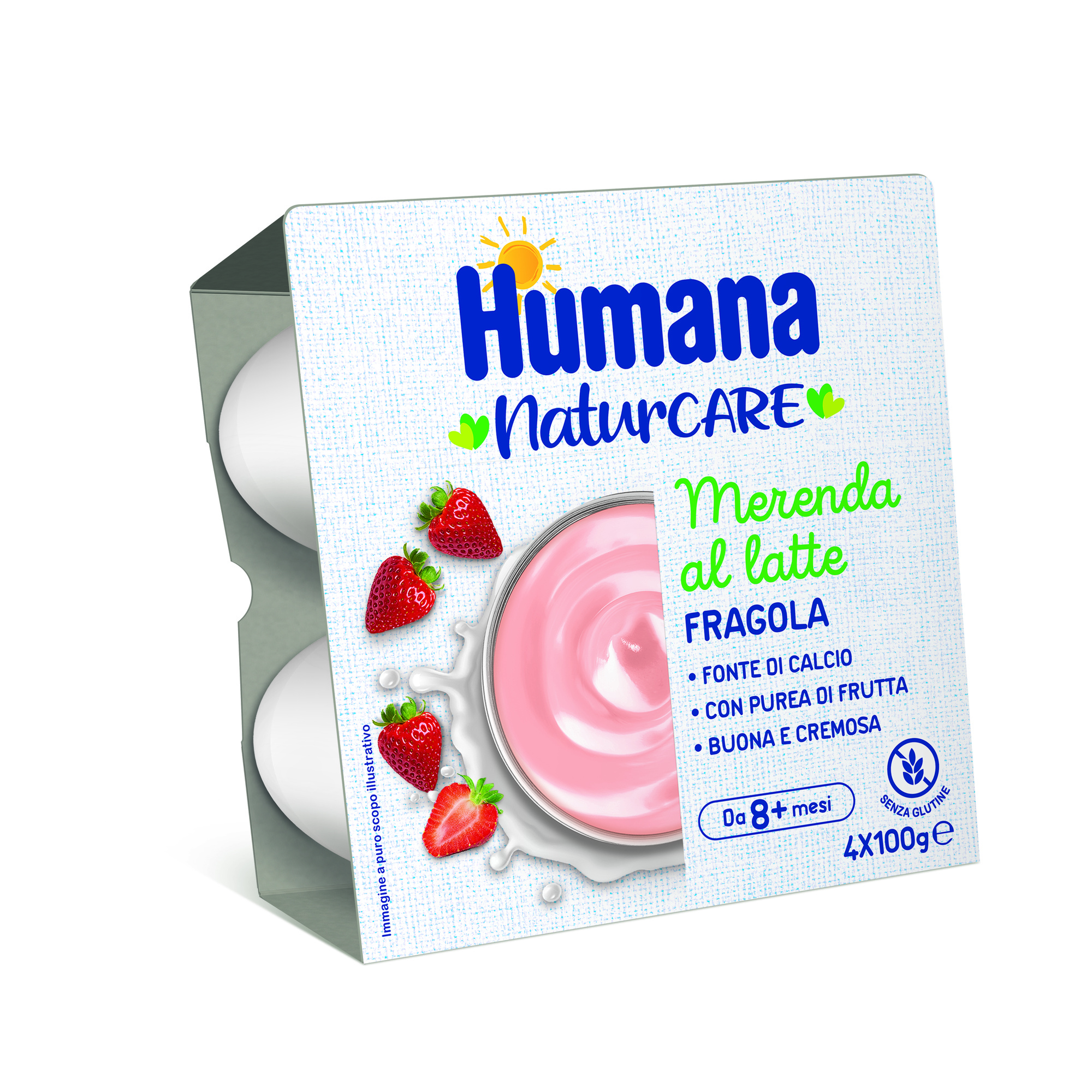 Humana Merende al Latte merenda fragola 4x100g calcio