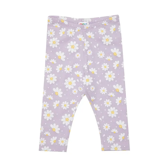 Legging stretch bimba lilla floreale vestibilità morbida