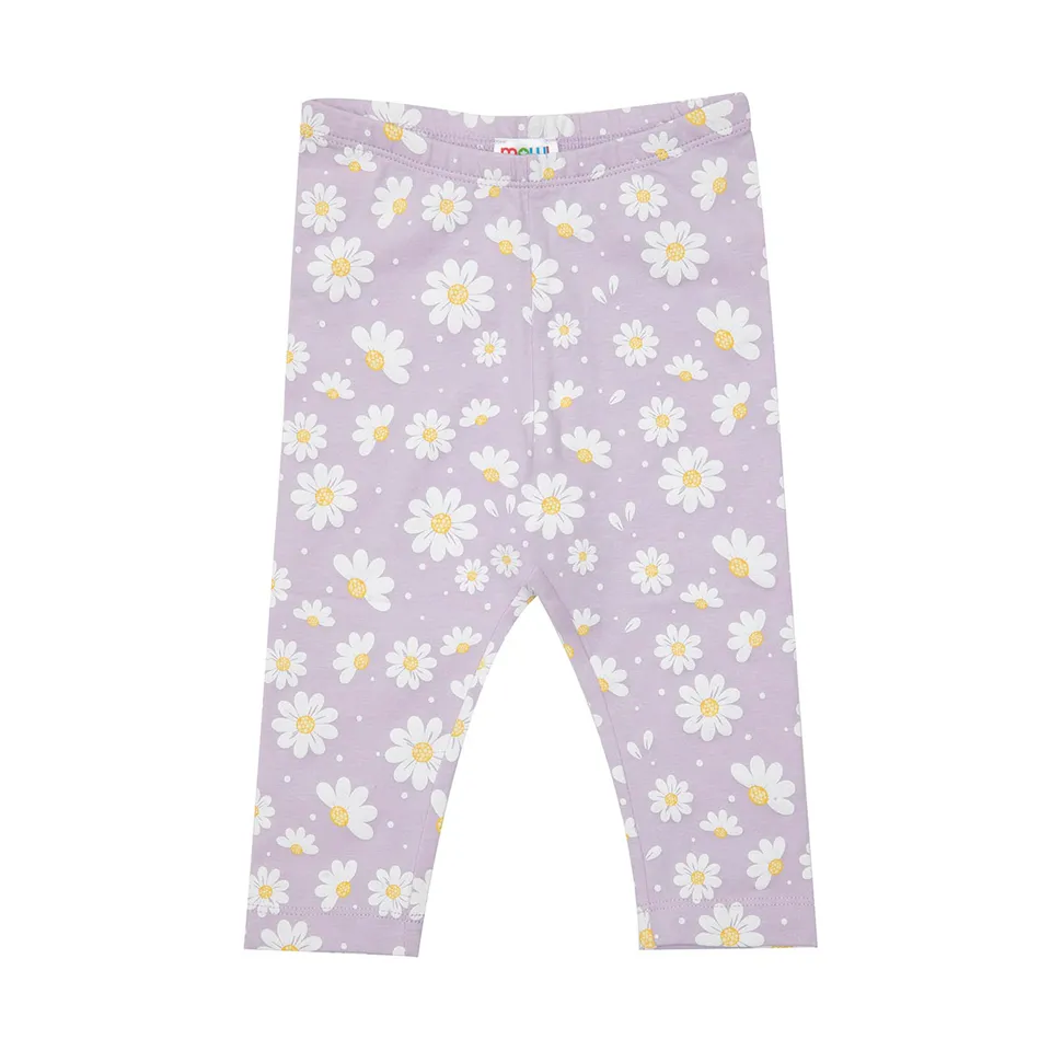 Legging stretch bimba lilla floreale vestibilità morbida