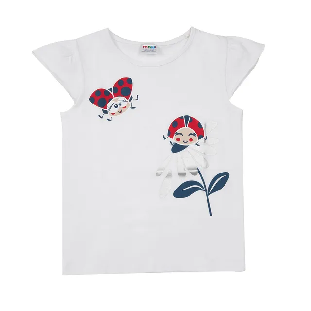 T-Shirt Bimba Bianca Girocollo Coccinelle Cotone Jersey
