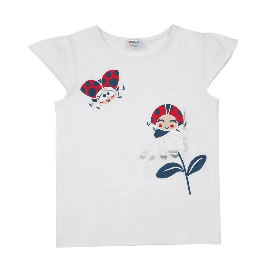 T-Shirt Bimba Bianca Girocollo Coccinelle Cotone Jersey