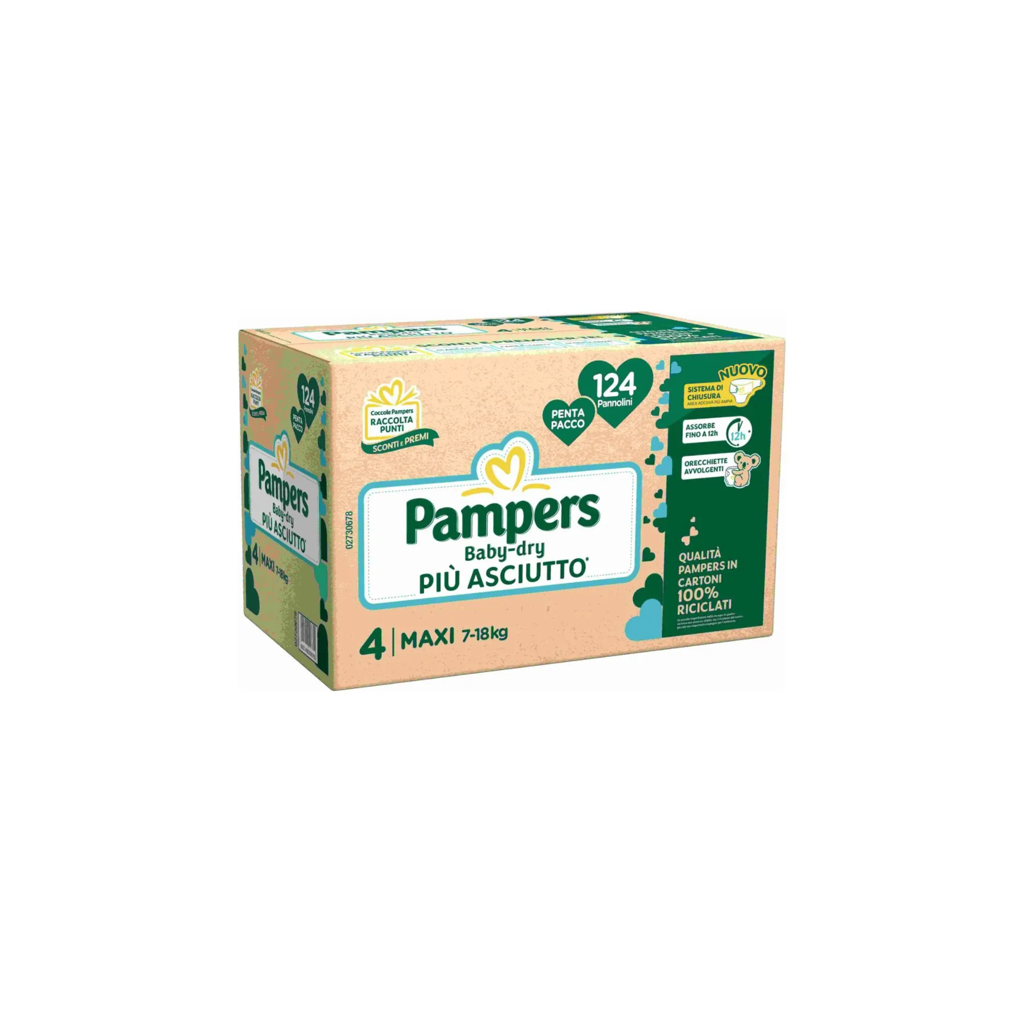 Pampers Baby-Dry Pannolini Taglia 4 7-18 kg 124 pz