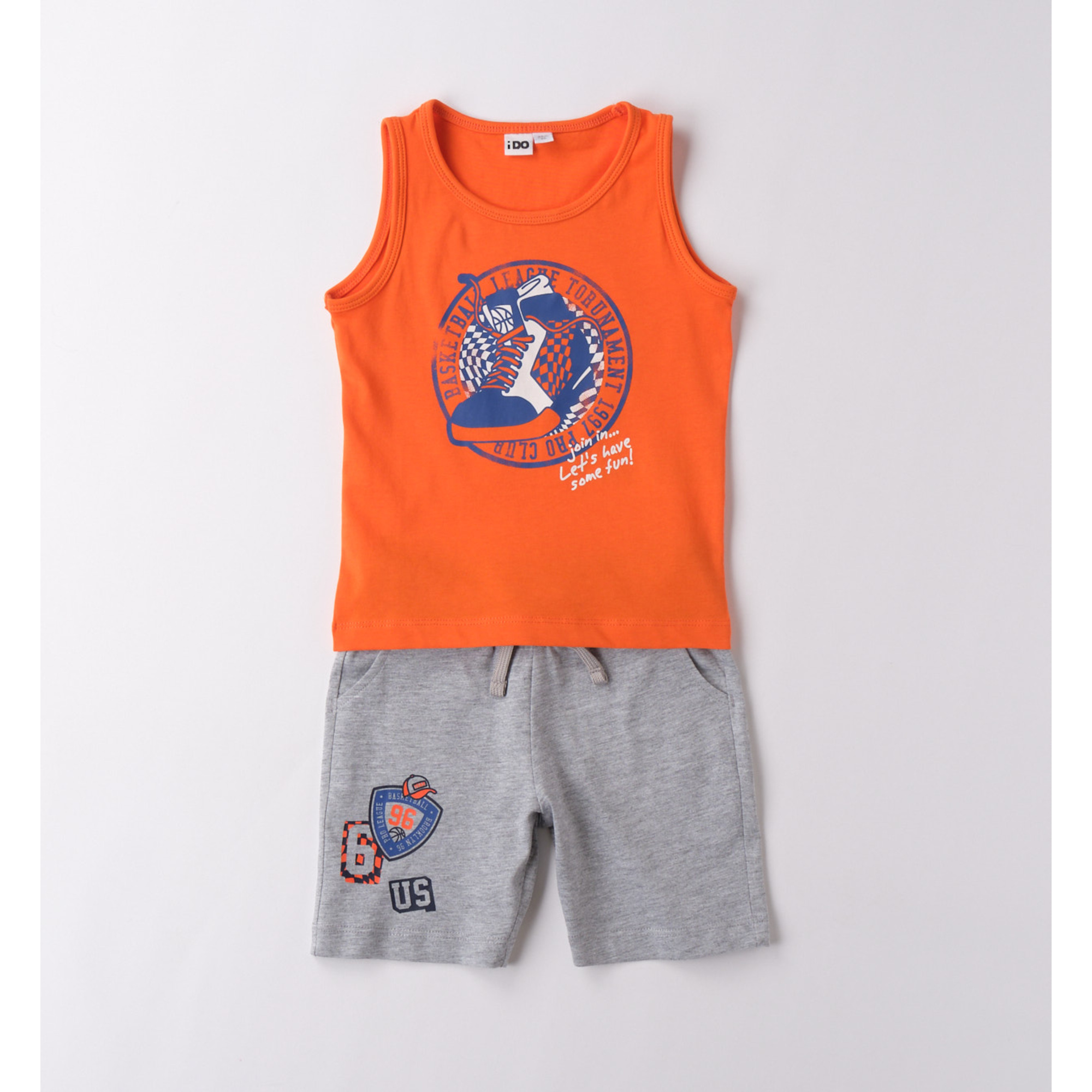 Completo Bimbo Canotta Short Cotone Grigio Arancio 9M-8A