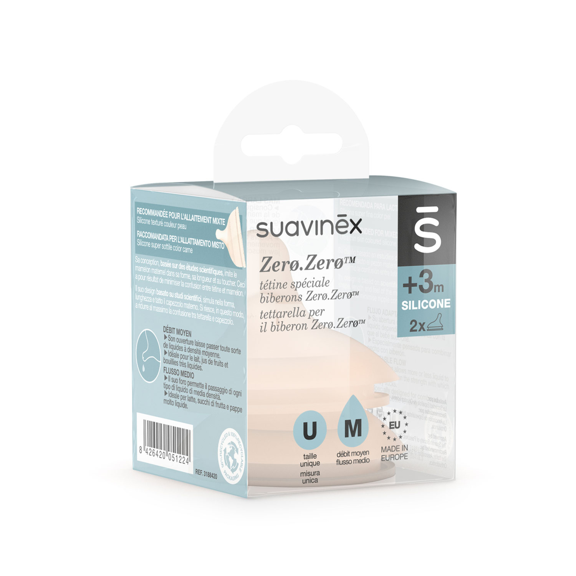 Suavinex Zero Zero tettarella silicone flusso medio 3m 2pz