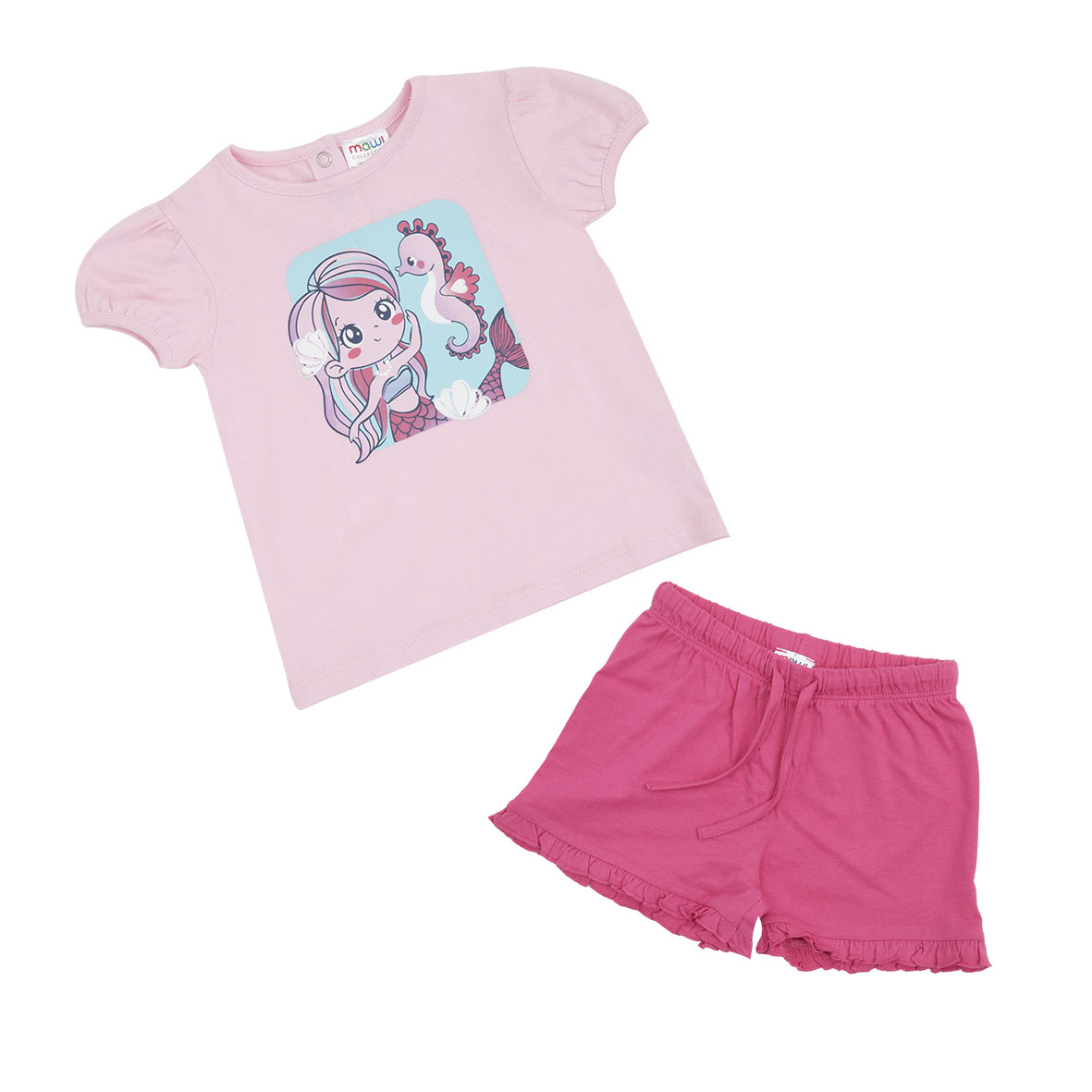 Completo bimba t-shirt + short rosa sirena