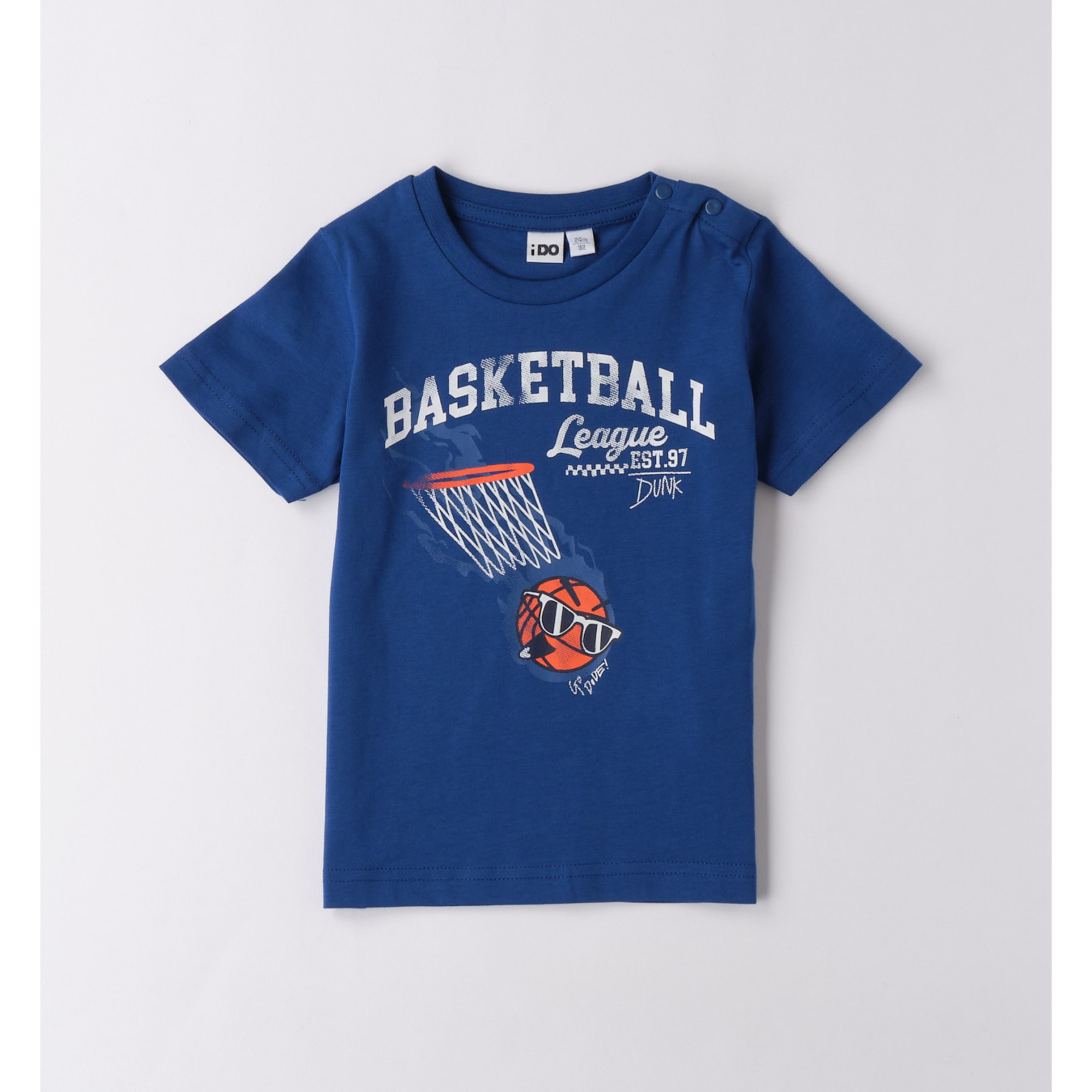 iDO T-shirt bimbo cotone bianca stampa basket 9 mesi-8 anni