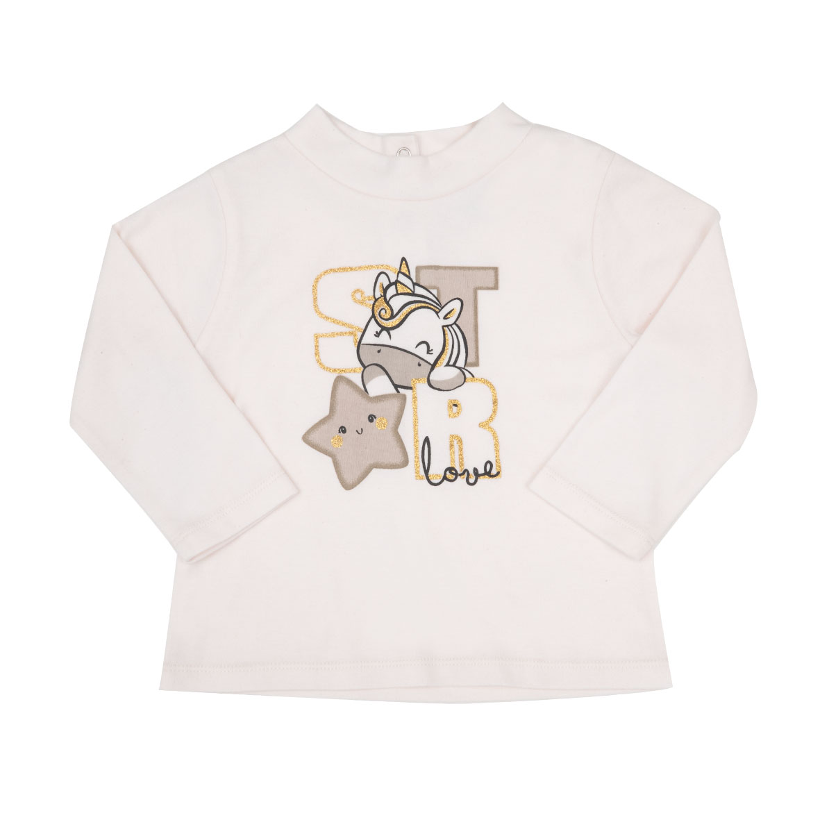 Lupetto bimba interlock panna unicorno bottoni
