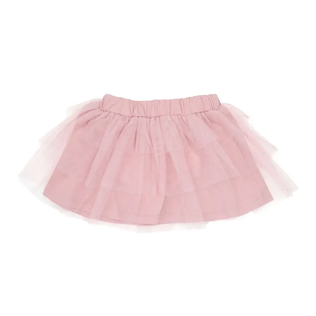 Gonna tulle bimba rosa a balze tono su tono
