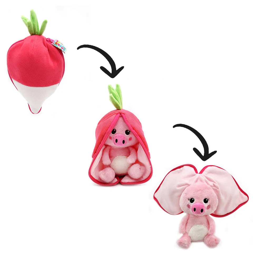 Les Deglingos Flipetz Piglet Maiale Ravanello Peluche Rosa