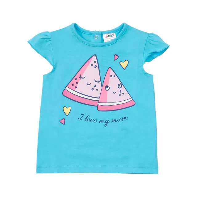 Canotta bimba jersey azzurra stampata con frill
