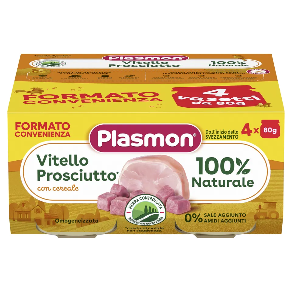 Plasmon Omogeneizzato Vitello Prosciutto 4x80 g Senza Amidi
