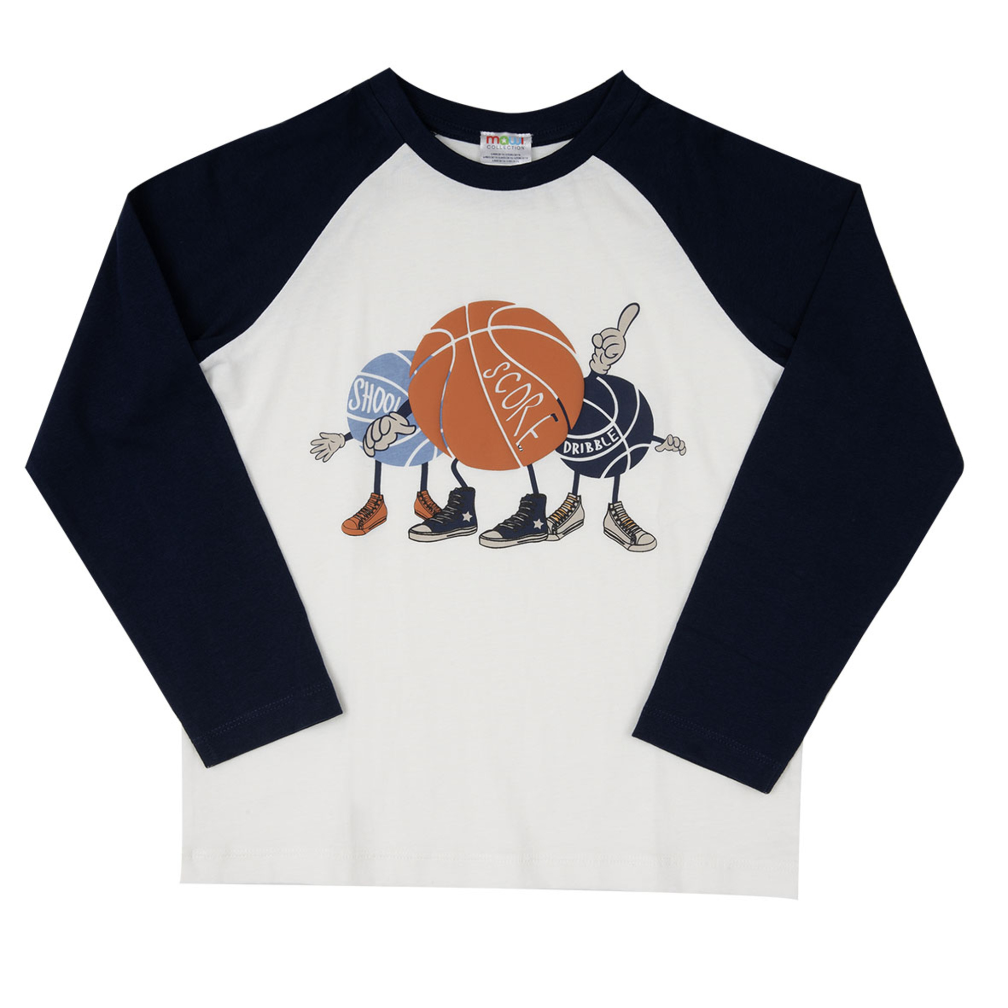 Mawi raglan t-shirt manica lunga panna blu cotone