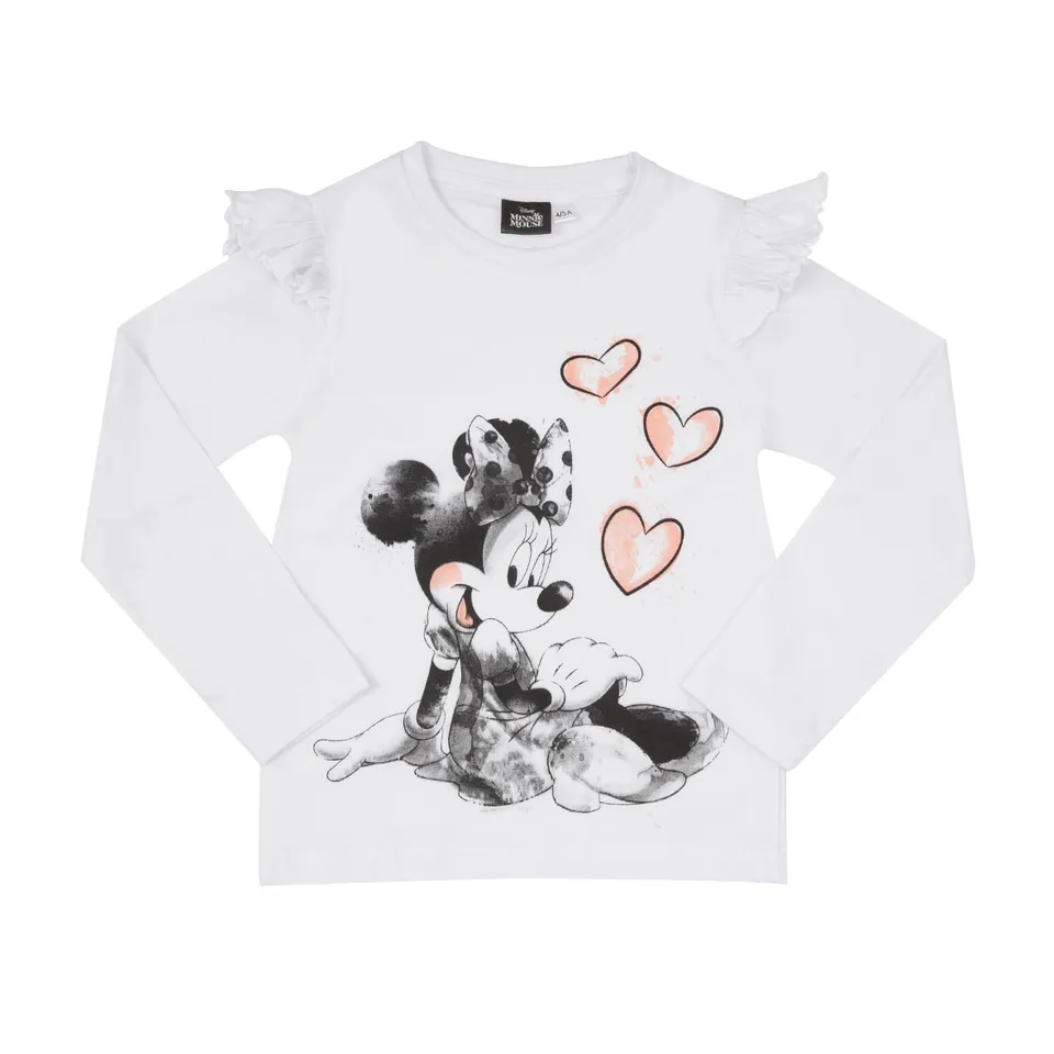 Minnie T-Shirt Manica Lunga Bimba Bianca Stampa