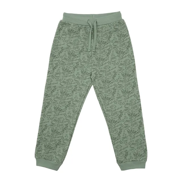 Pantalone Felpato Bimbo Verde Stampa Sport con Elastico