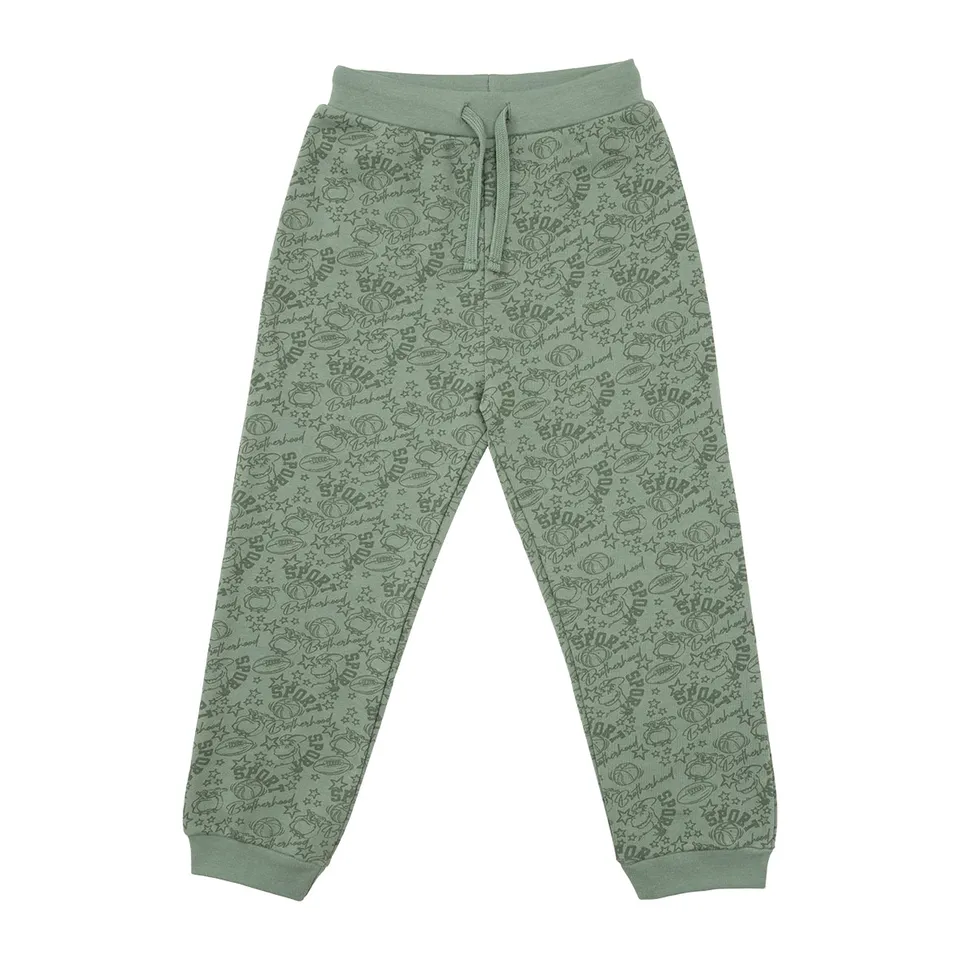 Pantalone Felpato Bimbo Verde Stampa Sport con Elastico