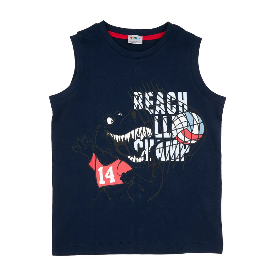 Canotta jersey bimbo blu tinta unita con stampa