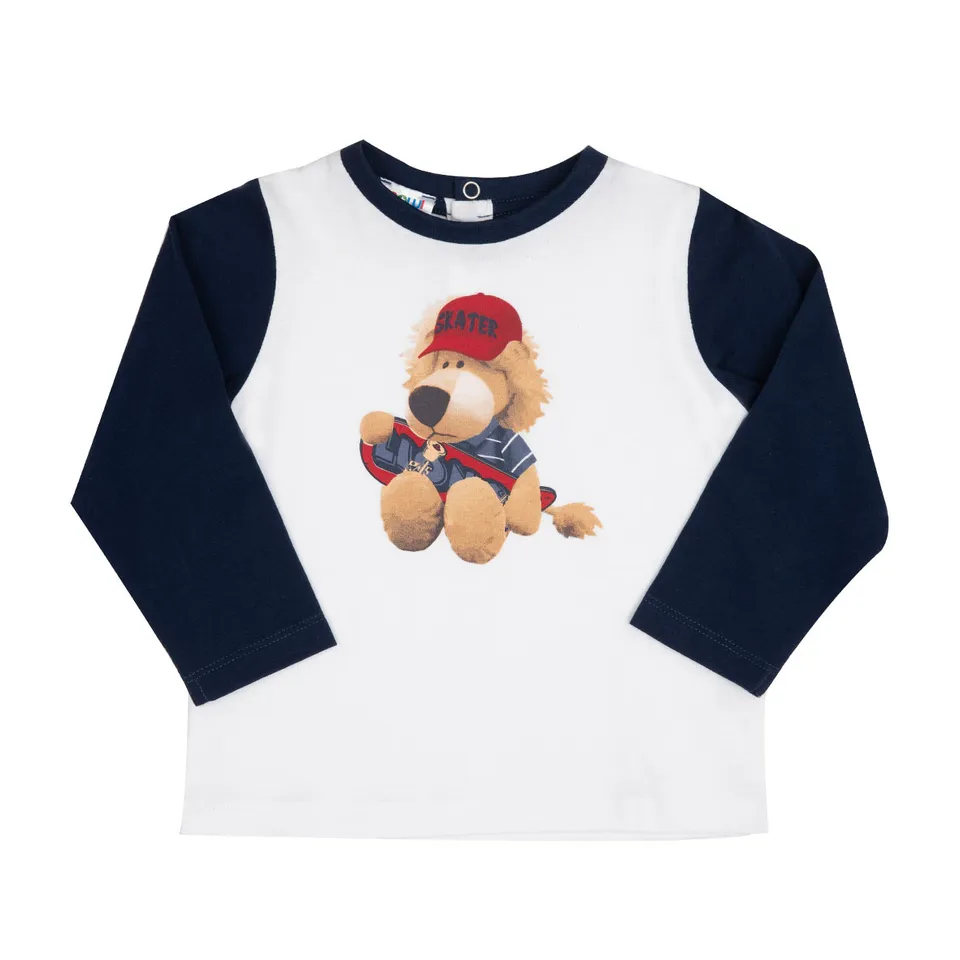 Maglia bimbo leone t-shirt bianco blu maniche lunghe