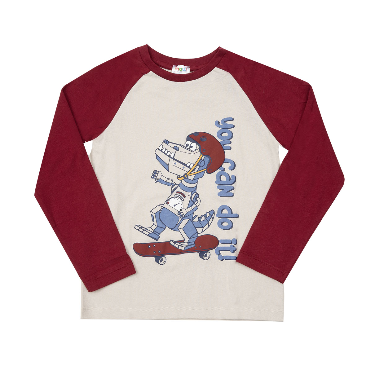 Mawi T-Shirt Raglan Cotone Beige Bordeaux