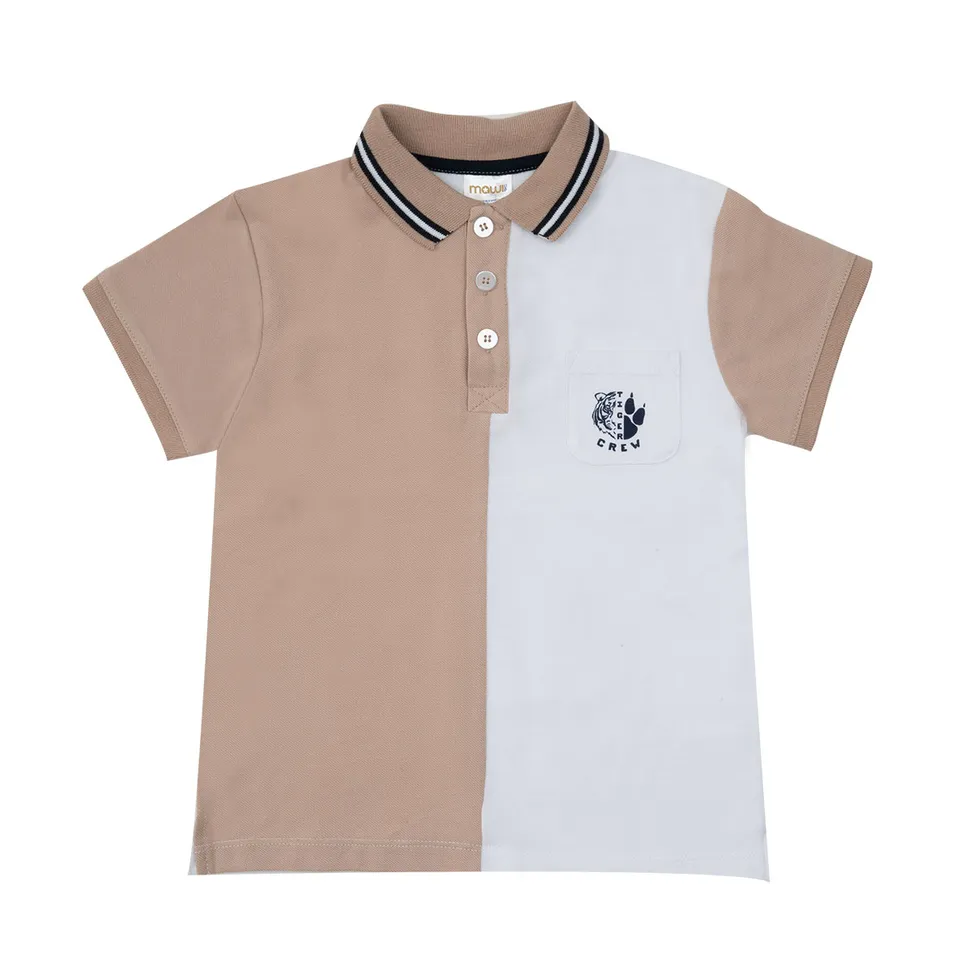 Polo bicolor bimbo panna-marrone piquet con taschino