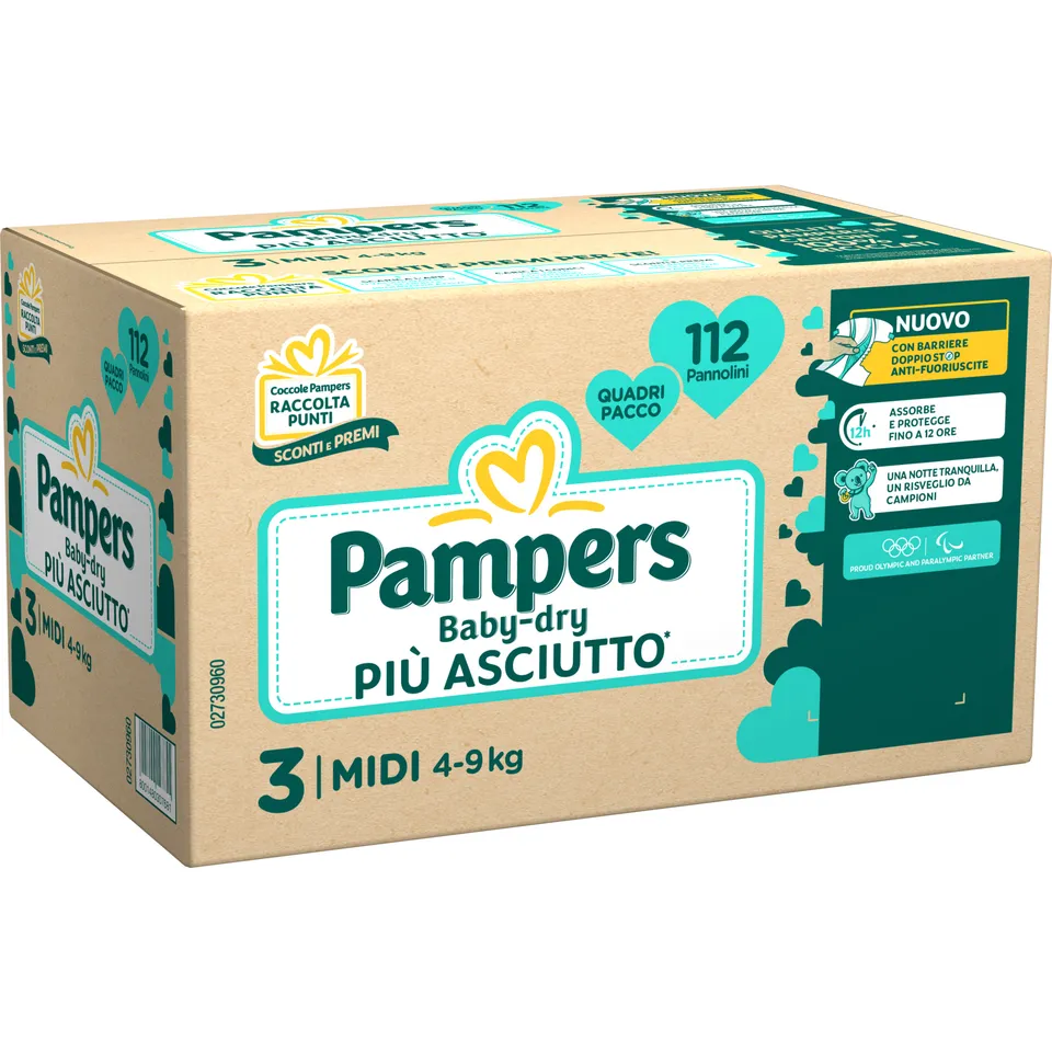 Pampers Baby-Dry Midi pannolino taglia 3 4-9 kg 112 pezzi 12h