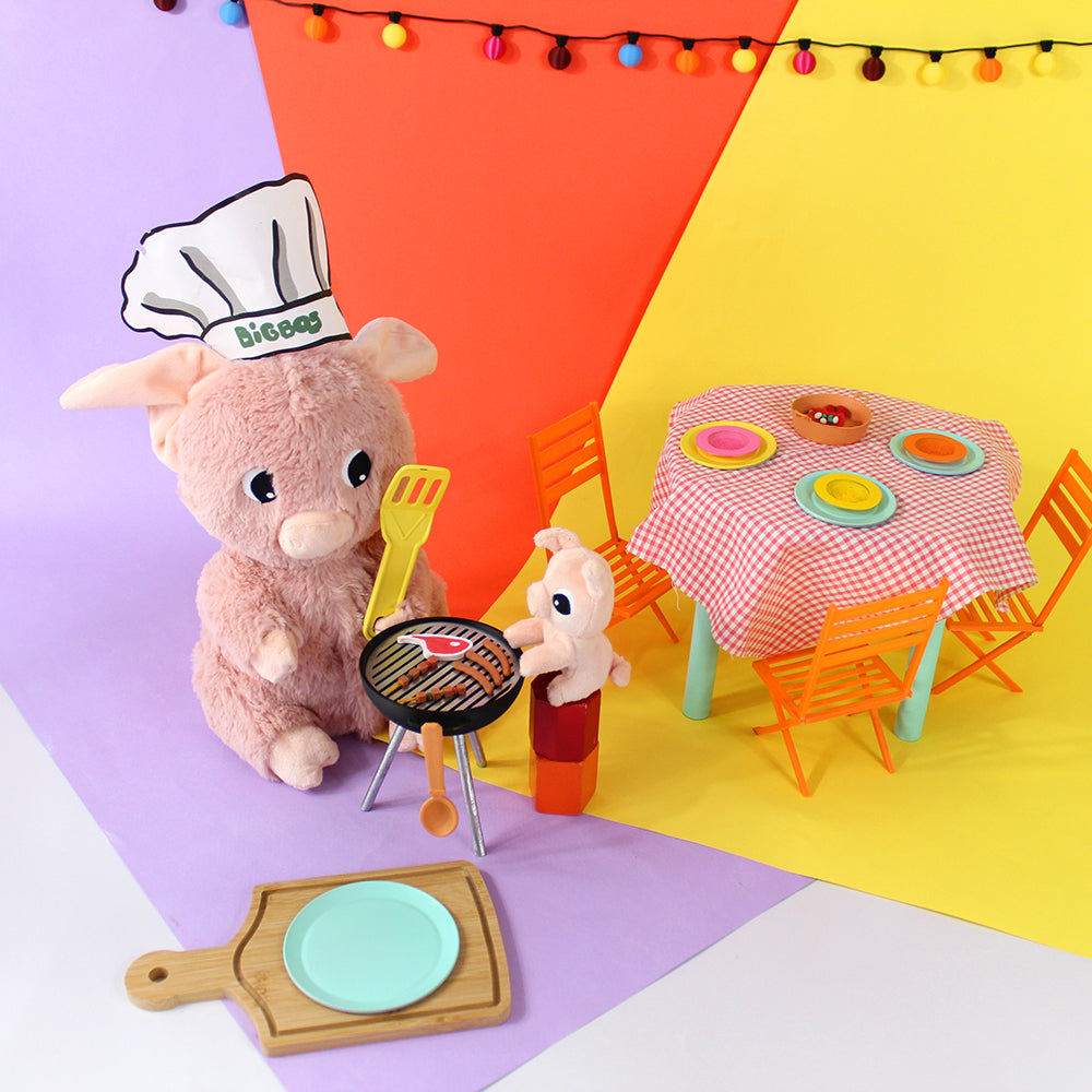 Les Deglingos Ptipotos Barbekiou peluche maiale rosa con bebè