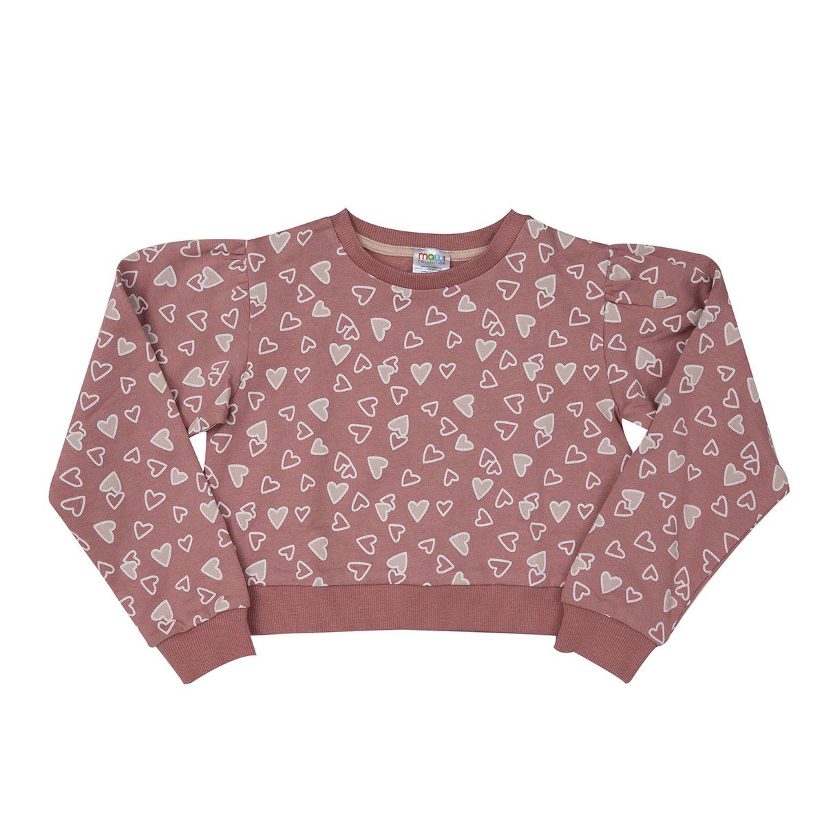 Mawi AO felpa bambina crop cuori rosa cotone