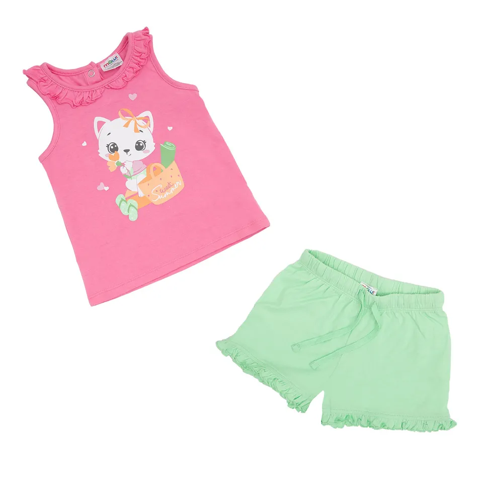 Set Estivo Bimba Canottiera + Short rosa verde 2 pezzi