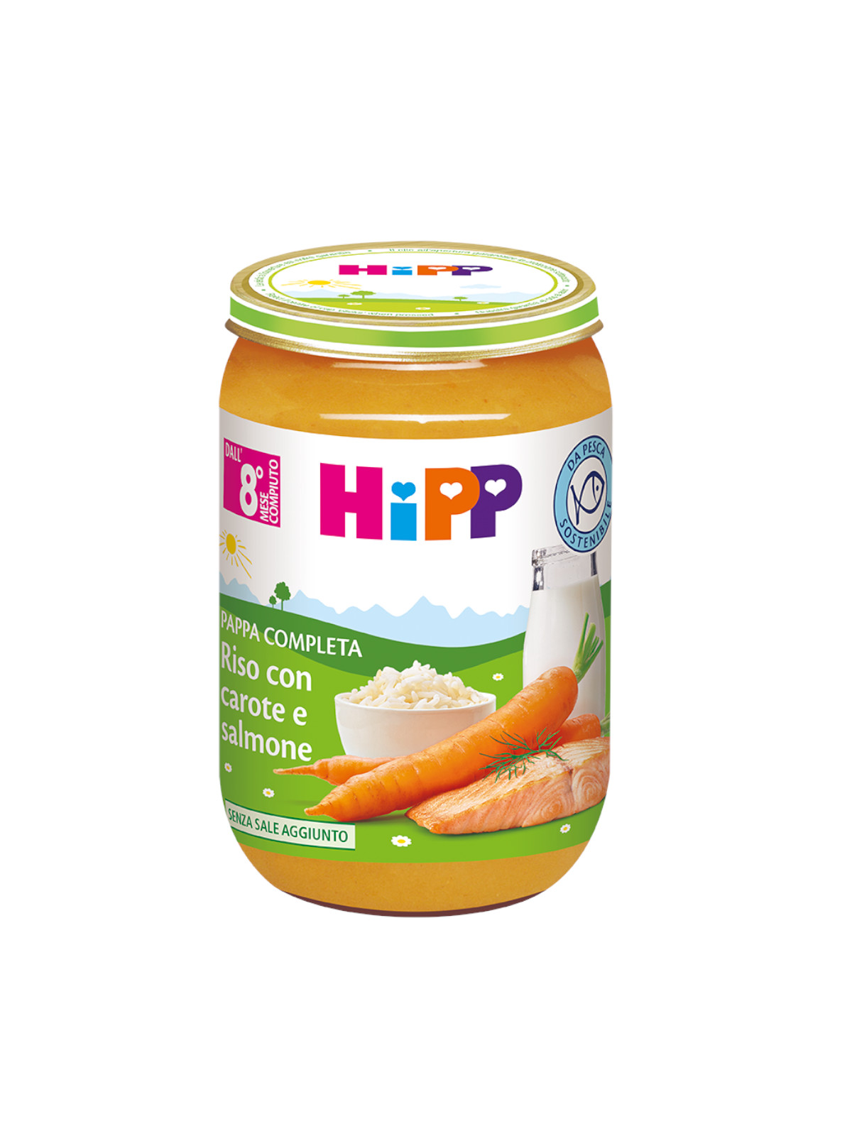 HiPP Pappa Riso Carote e Salmone Omogeneizzato 220g 8 Mesi Bio