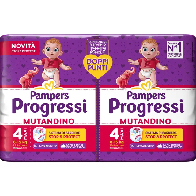 Pampers Progressi Mutandino 4 Maxi 8-15 kg 38 pezzi
