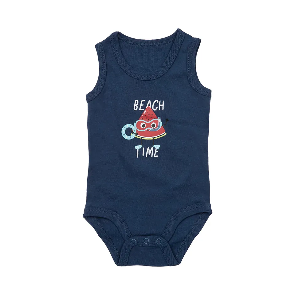 Body canotta bimbo blu stampato costina bottoni